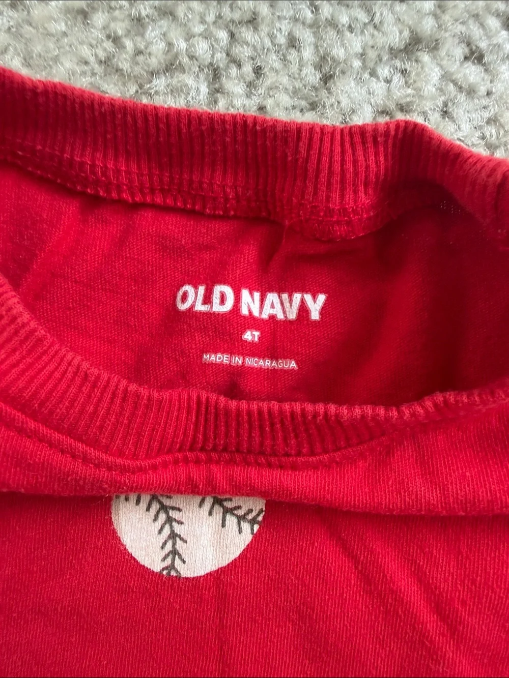 Old Navy Red Tee with White Baseball Print